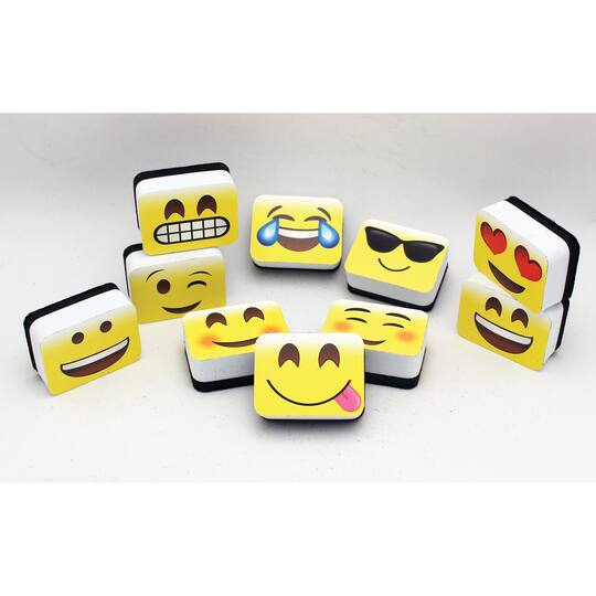 Ashley Productions Non-Magnetic Mini Emotions Icons Whiteboard Erasers, 3 Packs of 10